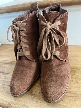 Lace-Up Suede Ankle Boots in Brown